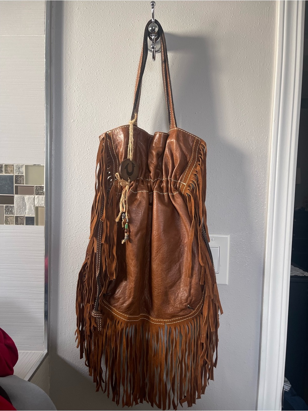 NWT- Rare True Religion Phoebe Tote Leather Shoulder Bag - Boho Style